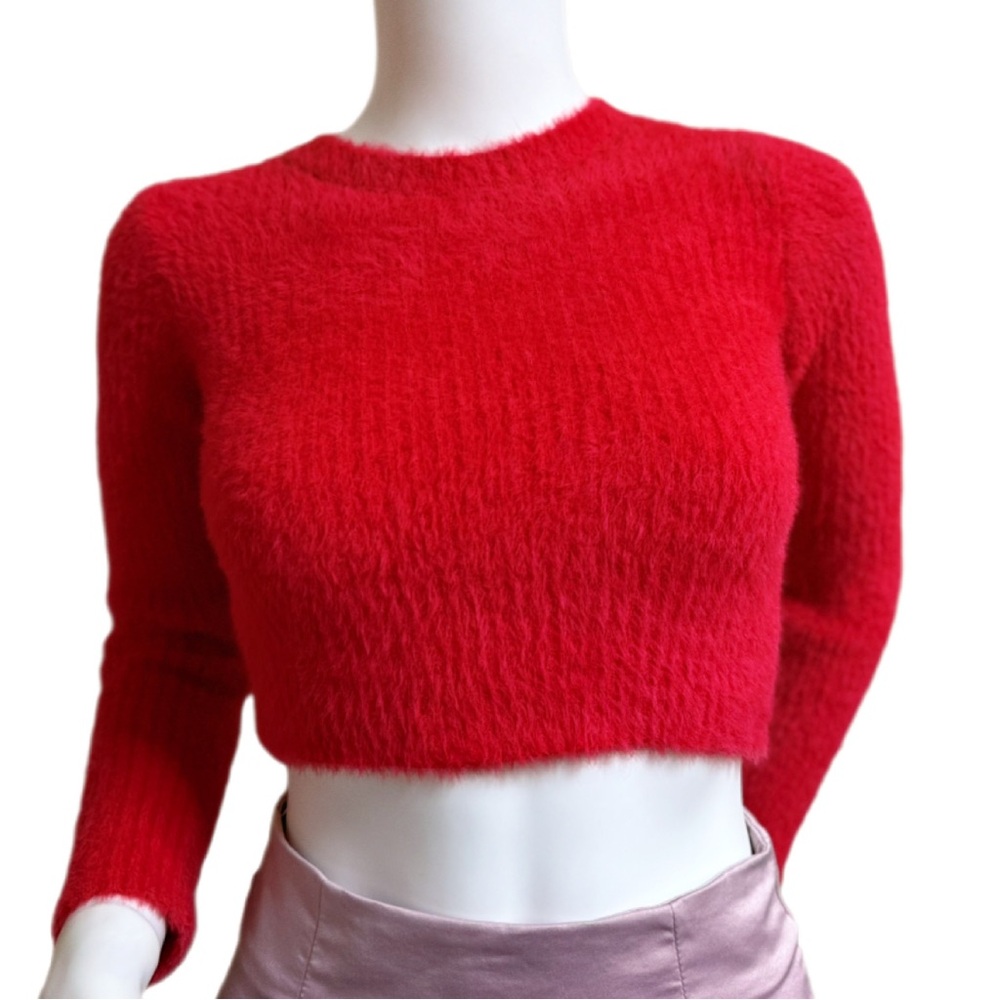 Red Fuzzy Cropped Sweater